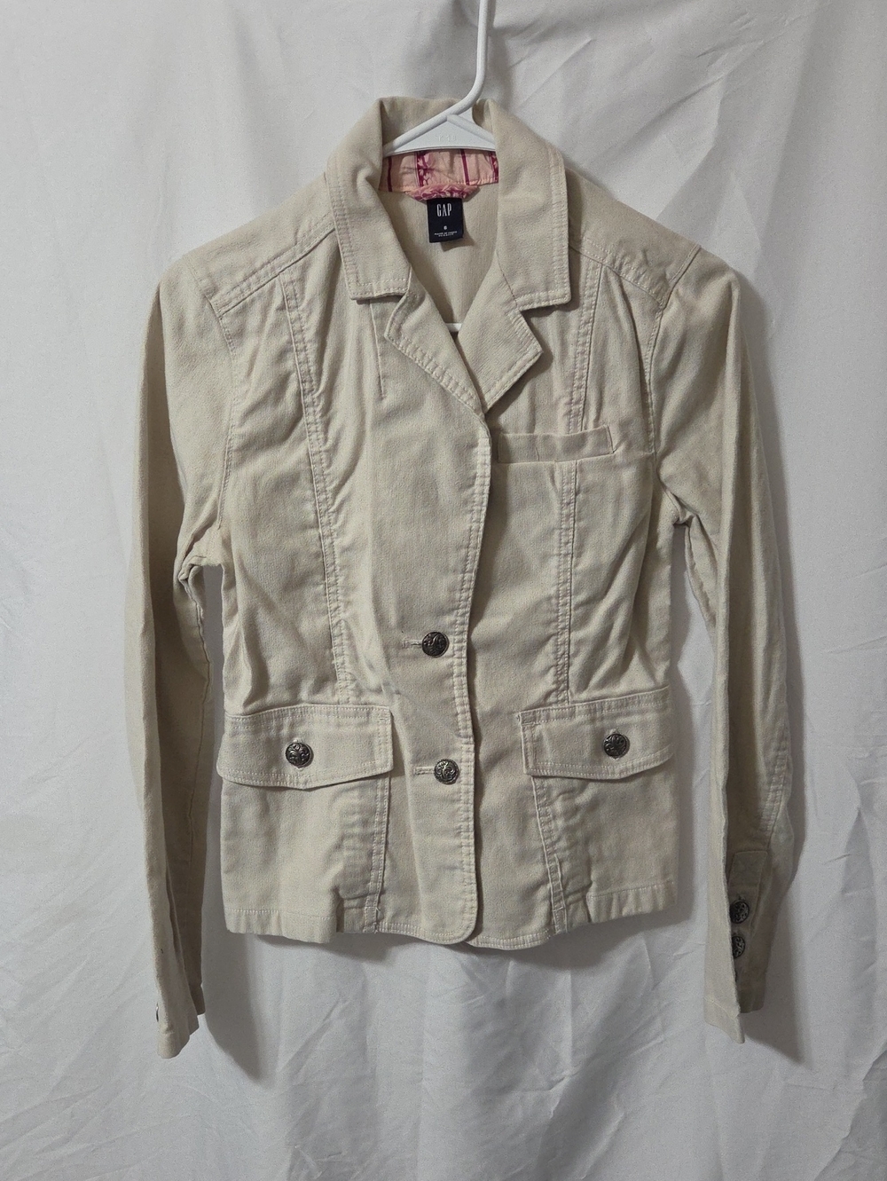 Gap Light Cream Denim Tailored Blazer Jacket w/Pockets, Size 6, Excellent Cond